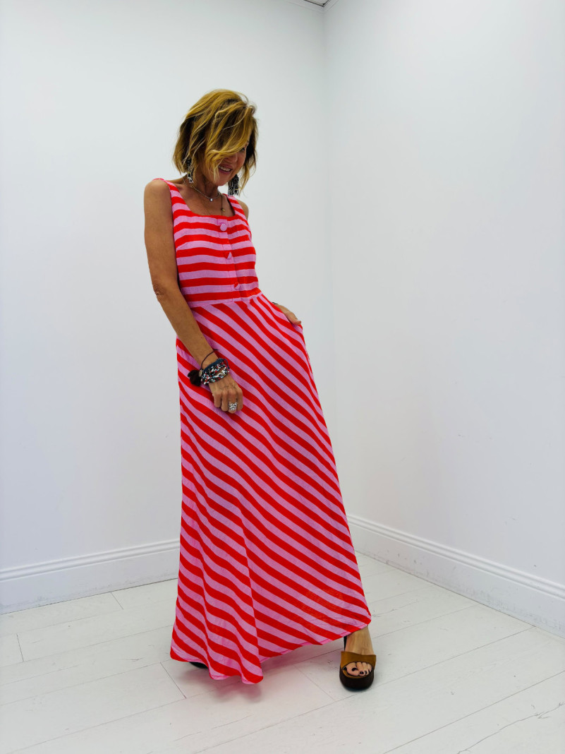 Robe Longue à Rayures Rose...
