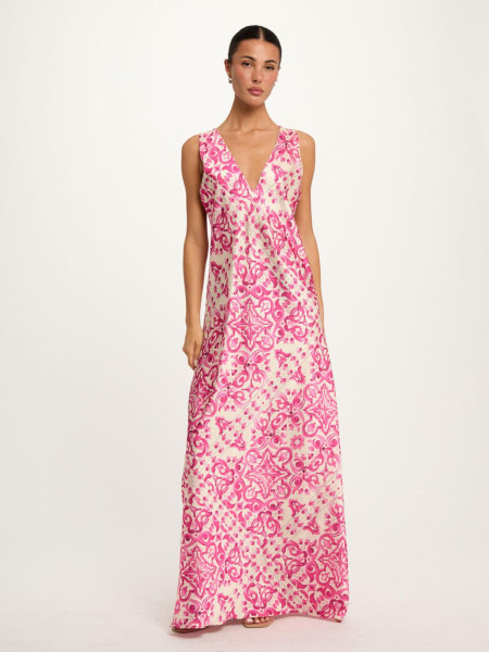 Robe Longue Fluide à Imprimé Graphique Modern Chic