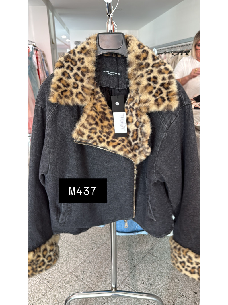 Veste biker noire avec col...