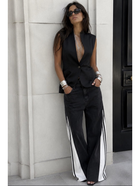 Jean noir avec bandes latérales blanches