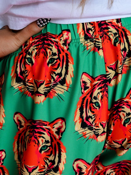 Pantalon jogger vert à imprimé tête de tigre