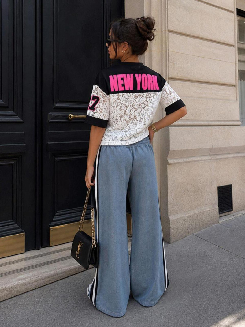 Pantalon dentelle-denim