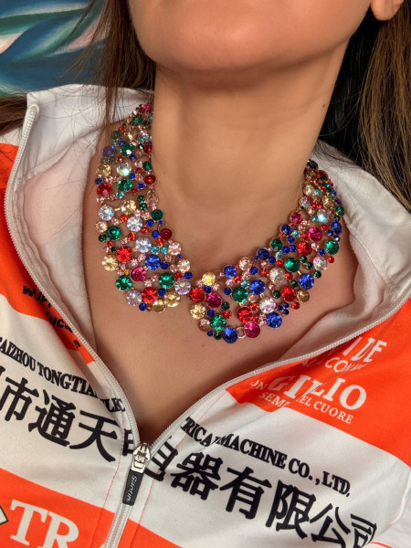 Collier Ras de Cou Cristaux Multicolores