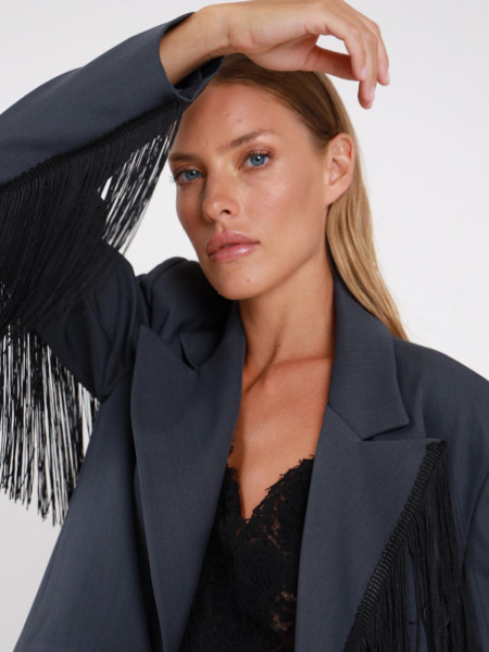 Blazer Croisé à Franges Col Revers - Anthracite