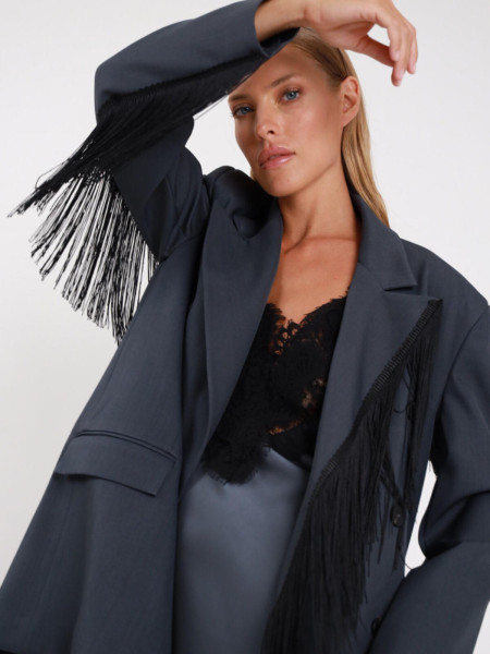 Blazer Croisé à Franges Col Revers - Anthracite