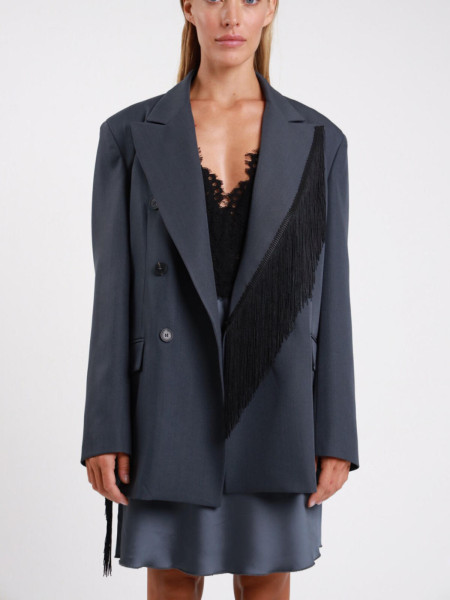 Blazer Croisé à Franges Col Revers - Anthracite