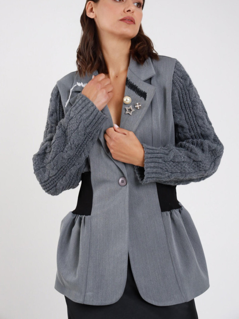 Veste Bimatière Gris &...