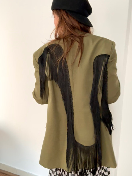 Blazer Croisé à Franges Col Revers - Kaki
