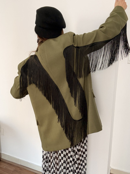 Blazer Croisé à Franges Col Revers - Kaki
