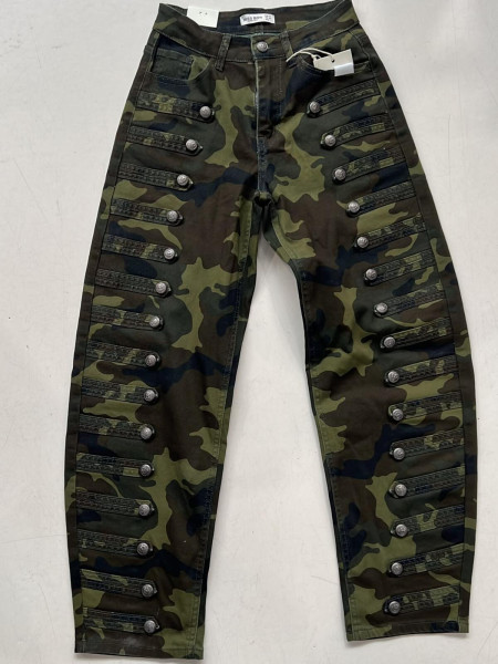 Pantalon Camouflage Style Officier à Boutons Argentés