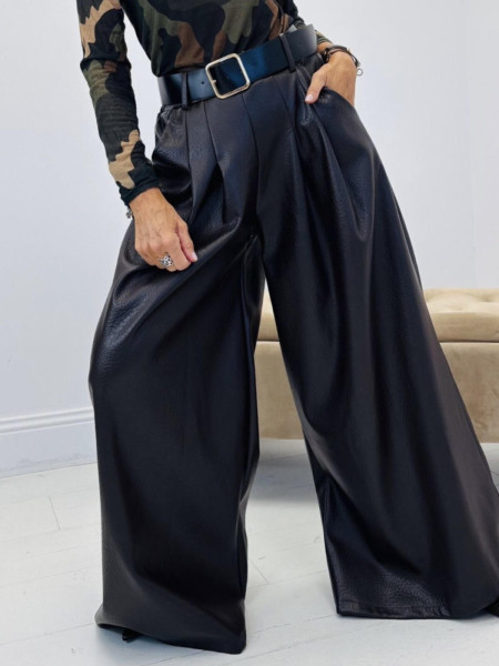 Pantalon Palazzo Extra Ample en Similicuir Marron Chocolat