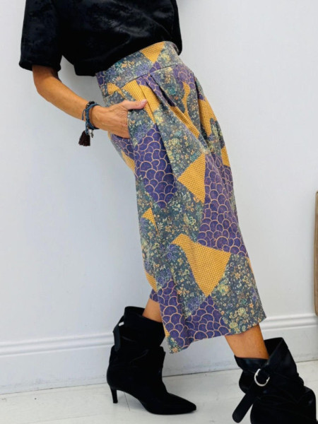 Bermuda Jupe-Culotte à Imprimé Patchwork Ethnique & Écailles