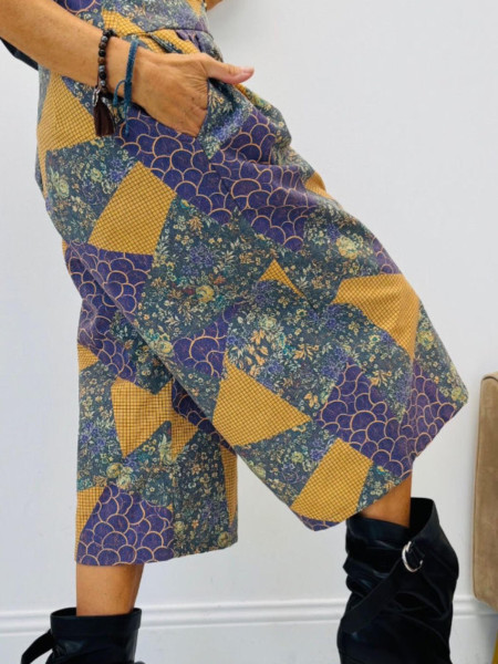 Bermuda Jupe-Culotte à Imprimé Patchwork Ethnique & Écailles