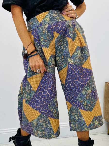 Bermuda Jupe-Culotte à Imprimé Patchwork Ethnique & Écailles