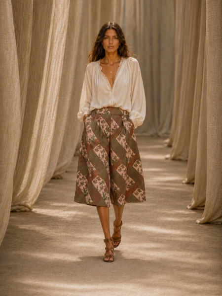 copy of Bermuda Jupe-Culotte à Imprimé Patchwork Ethnique & Écailles
