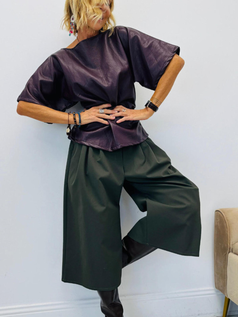 Top Ample en Simili-cuir Prune