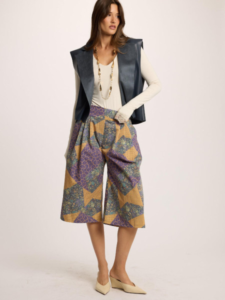 Bermuda Jupe-Culotte à Imprimé Patchwork Ethnique & Écailles