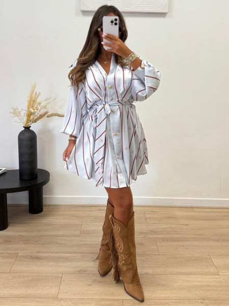 Robe Chemise Rayée évasée et satinée