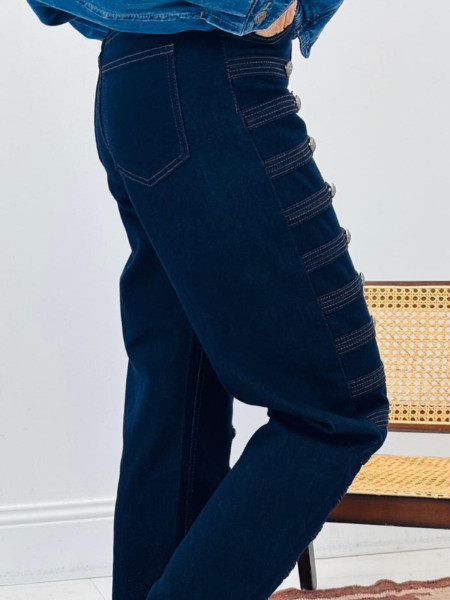Jean Denim Bleu Brut Style Officier Boutons Métal