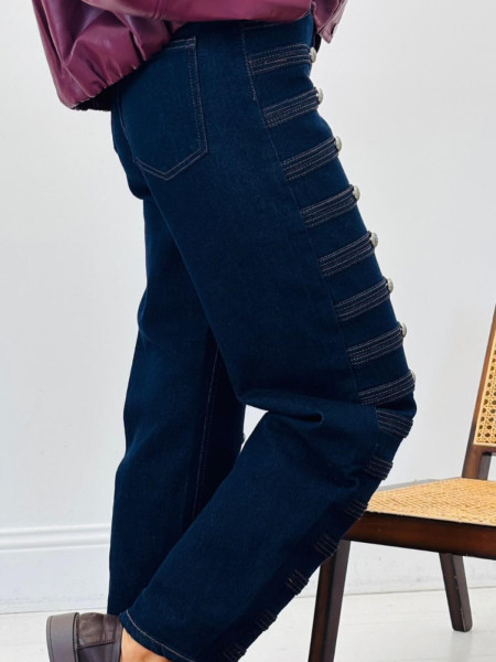 Jean Denim Bleu Brut Style Officier Boutons Métal