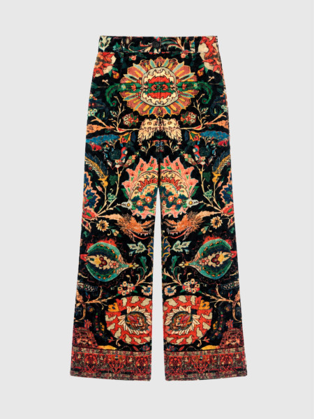 Pantalon Fluide Velours Motif Tapisserie Orientale