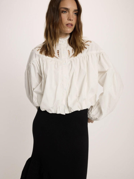 Chemise Blouse 'Boule' à Broderies Anglaises (Blanche)