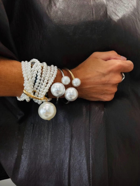 Bracelet Manchette Multi-Rangs & Pampille Grande Perle