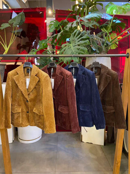 Blazer Structuré en Velours Côtelé (Camel & Bleu Marine)