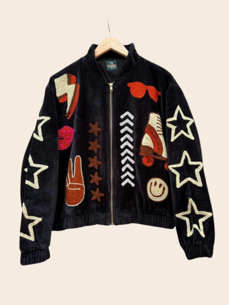 copy of Bomber en Velours Noir Broderies & Patchs Pop