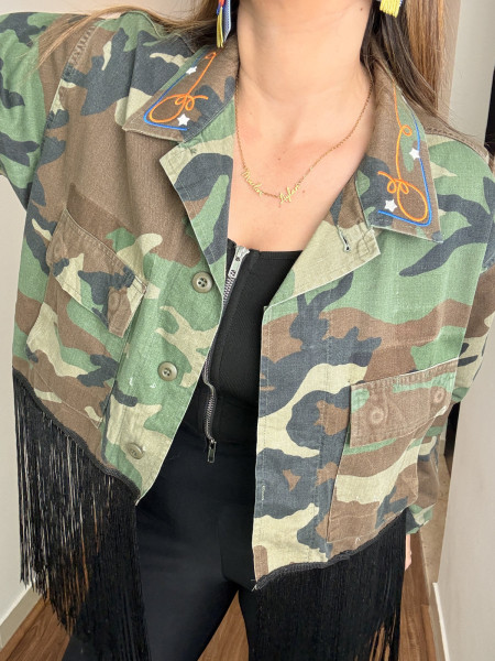 Veste vintage camou-Franges
