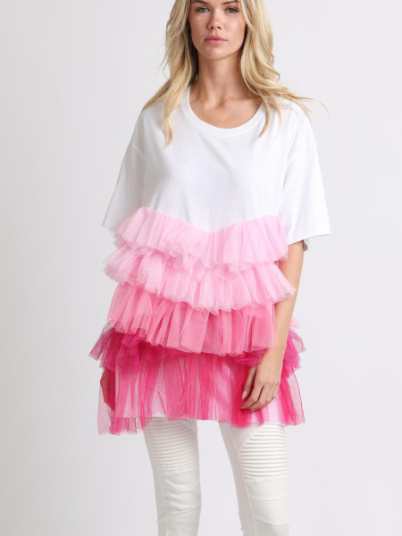 copy of T-Shirt Oversize avec Volants en Tulle (Blanc & Noir)